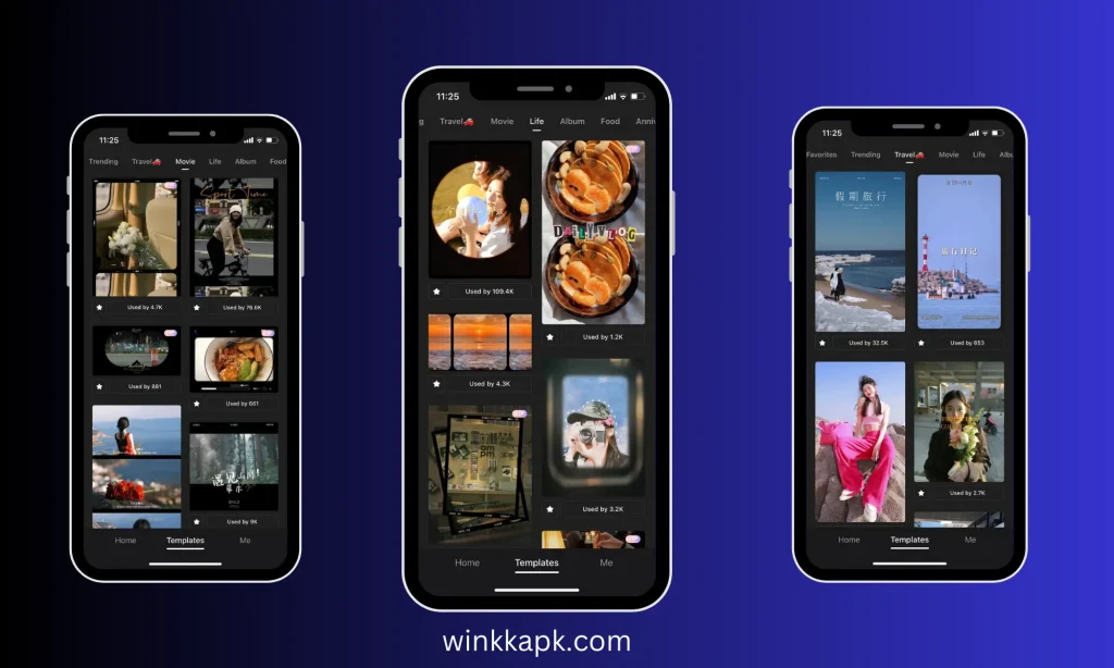 some screenshots of templates in  wink mod apk